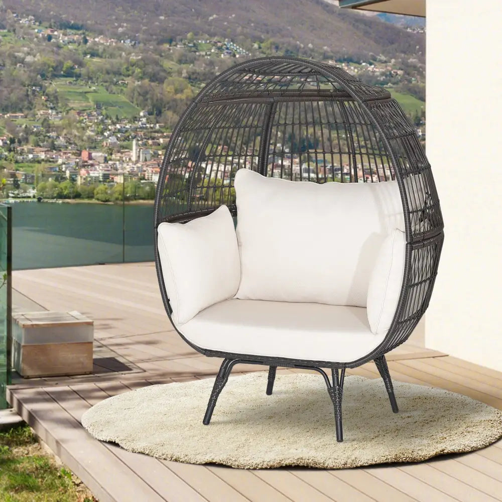 Oversized Patio Rattan Egg Lounge Chair with 4 Cushions-Brown - Brown - Outdoor Chaise Lounges