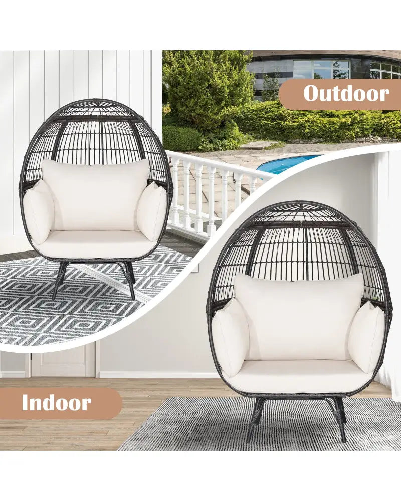 Oversized Patio Rattan Egg Lounge Chair with 4 Cushions-Brown - Brown - Outdoor Chaise Lounges