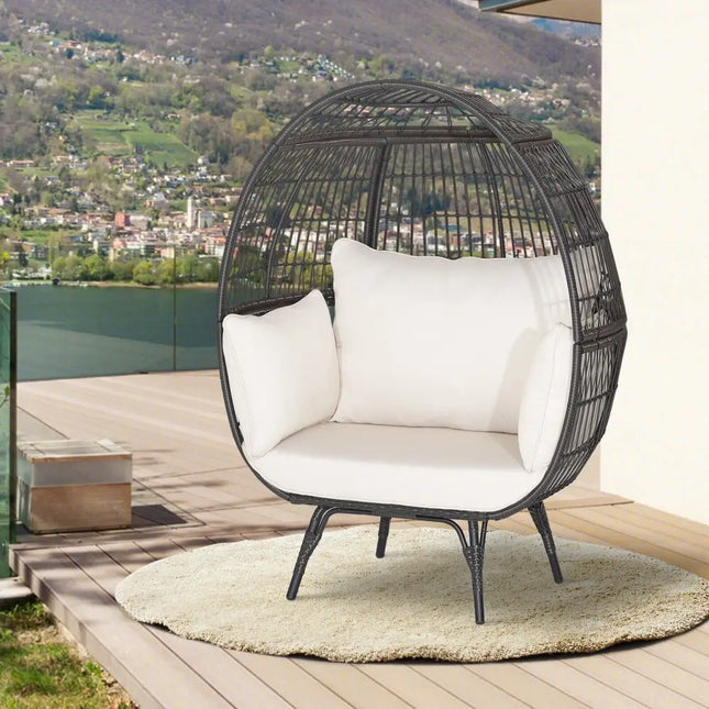 Oversized Patio Rattan Egg Lounge Chair with 4 Cushions-Brown - Brown - Outdoor Chaise Lounges