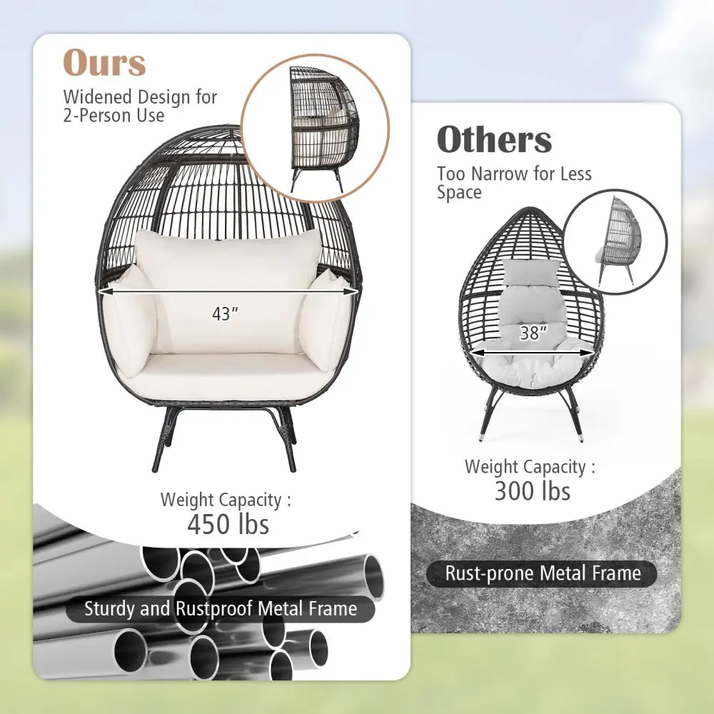 Oversized Patio Rattan Egg Lounge Chair with 4 Cushions-Brown - Brown - Outdoor Chaise Lounges