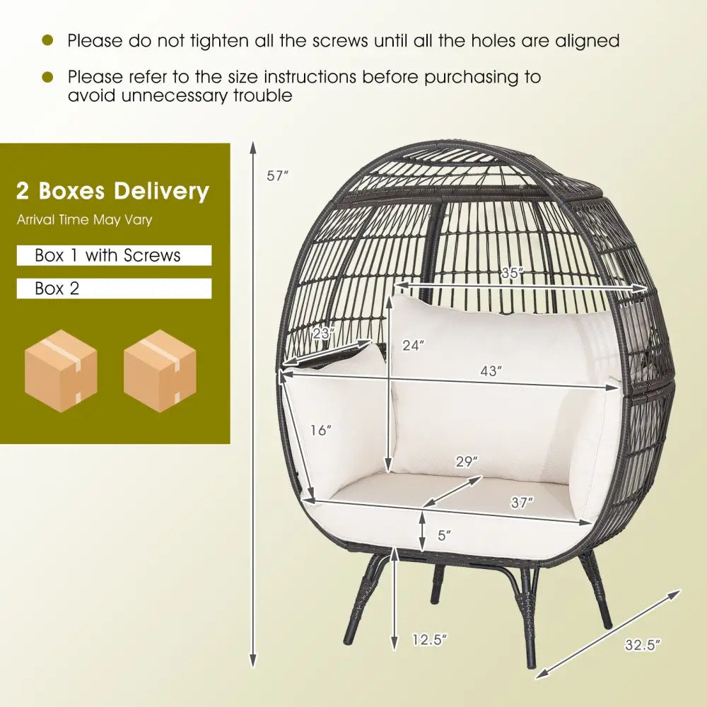 Oversized Patio Rattan Egg Lounge Chair with 4 Cushions-Brown - Brown - Outdoor Chaise Lounges
