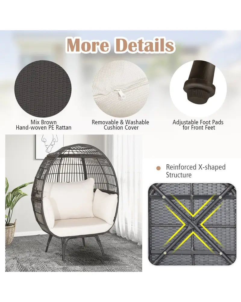 Oversized Patio Rattan Egg Lounge Chair with 4 Cushions-Brown - Brown - Outdoor Chaise Lounges