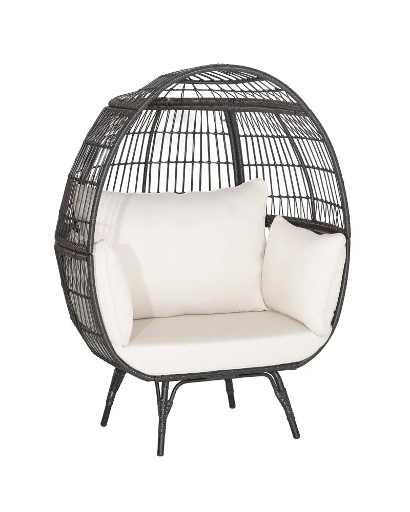 Oversized Patio Rattan Egg Lounge Chair with 4 Cushions-Brown - Brown - Outdoor Chaise Lounges