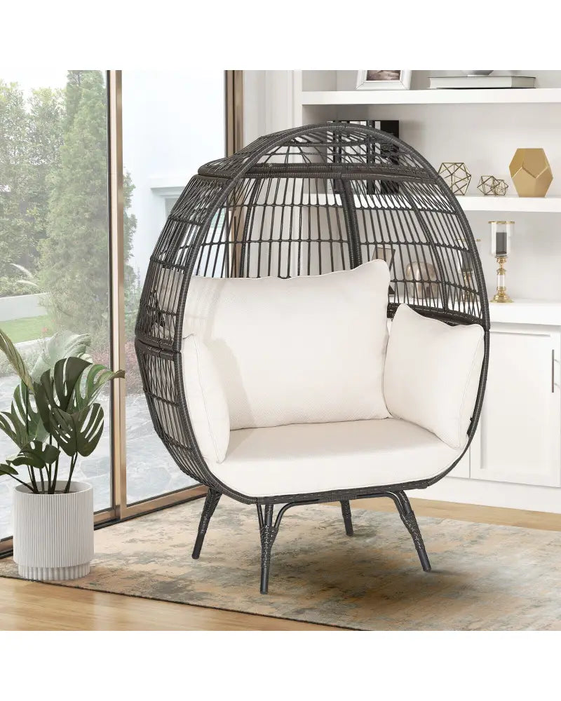 Oversized Patio Rattan Egg Lounge Chair with 4 Cushions-Brown - Brown - Outdoor Chaise Lounges
