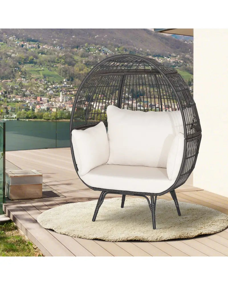 Oversized Patio Rattan Egg Lounge Chair with 4 Cushions-Brown - Brown - Outdoor Chaise Lounges