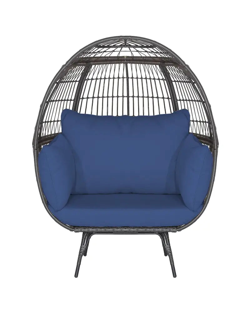 Oversized Patio Rattan Egg Lounge Chair with 4 Cushions-Navy - Navy - Outdoor Chaise Lounges