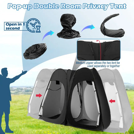 Oversized Pop Up Shower Tent with Window Floor and Storage Pocket-Black - Black - Tents