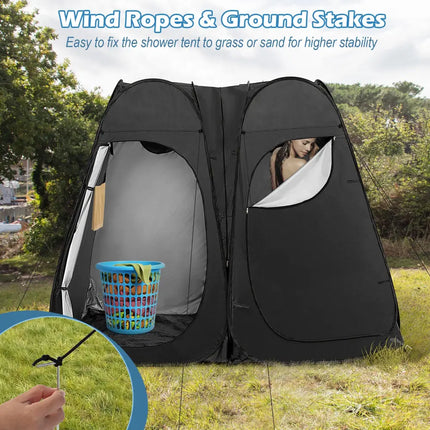 Oversized Pop Up Shower Tent with Window Floor and Storage Pocket-Black - Black - Tents