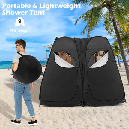 Oversized Pop Up Shower Tent with Window Floor and Storage Pocket-Black - Black - Tents