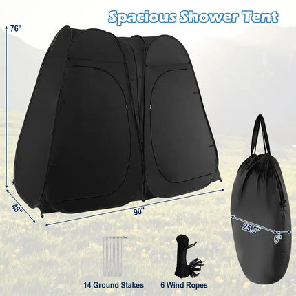 Oversized Pop Up Shower Tent with Window Floor and Storage Pocket-Black - Black - Tents