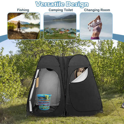 Oversized Pop Up Shower Tent with Window Floor and Storage Pocket-Black - Black - Tents