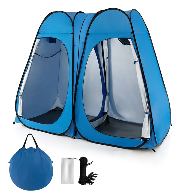 Oversized Pop Up Shower Tent with Window Floor and Storage Pocket-Blue - Blue - Tents