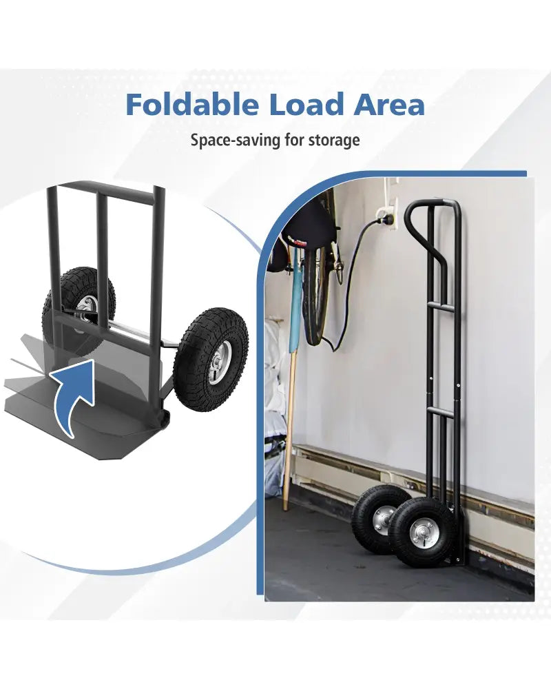 P-Handle Hand Truck with Foldable Load Plate for Warehouse Garage-Black - Black - Garages