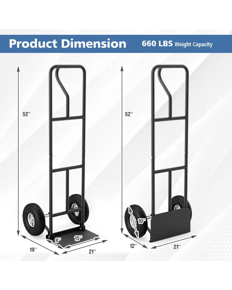P-Handle Hand Truck with Foldable Load Plate for Warehouse Garage-Black - Black - Garages