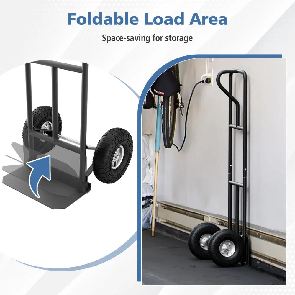 P-Handle Hand Truck with Foldable Load Plate for Warehouse Garage-Black - Black - Garages