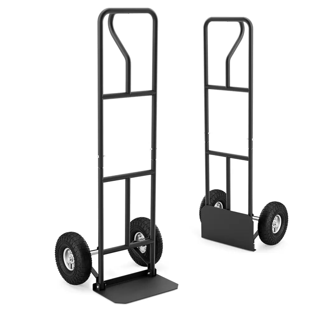P-Handle Hand Truck with Foldable Load Plate for Warehouse Garage-Black - Black - Garages