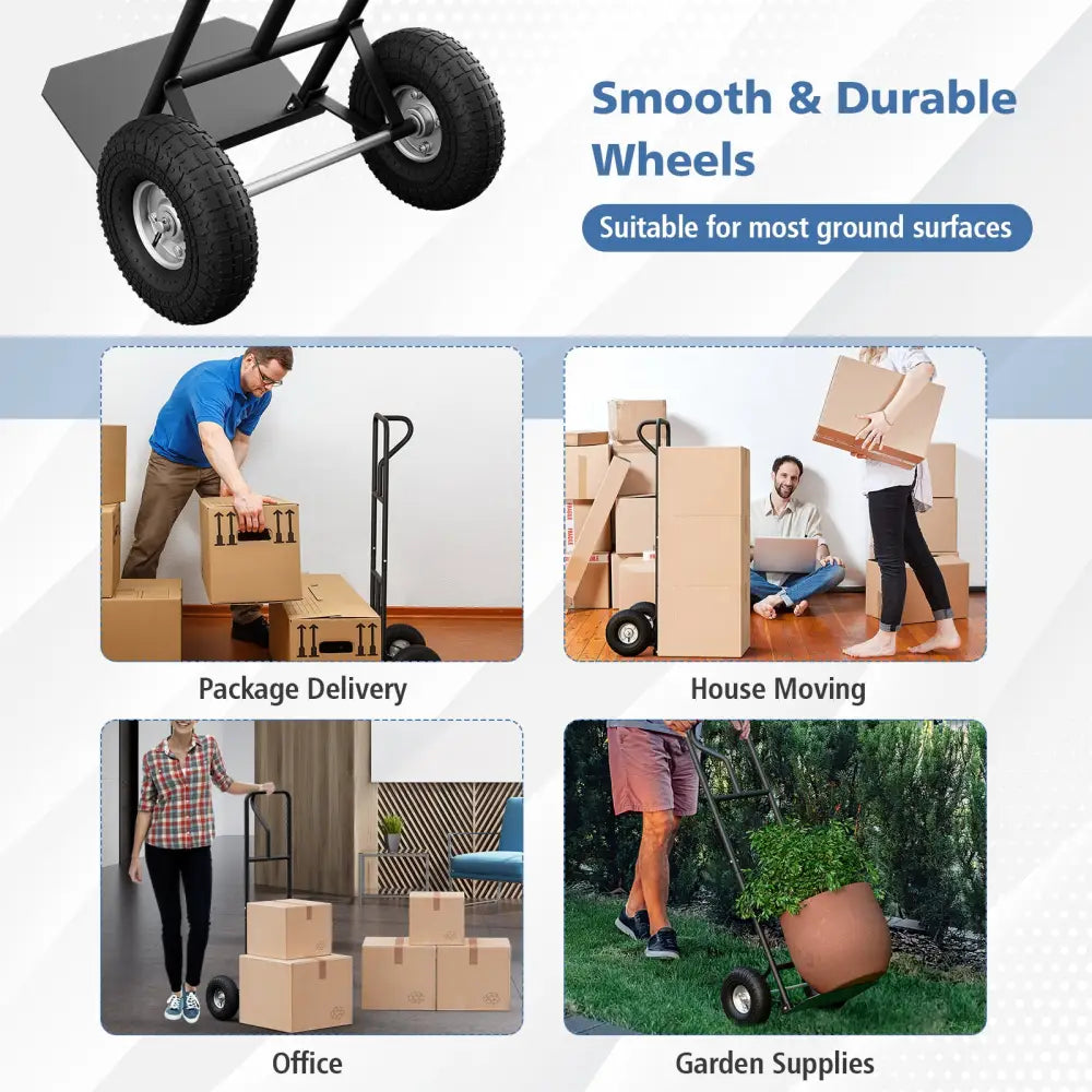 P-Handle Hand Truck with Foldable Load Plate for Warehouse Garage-Black - Black - Garages