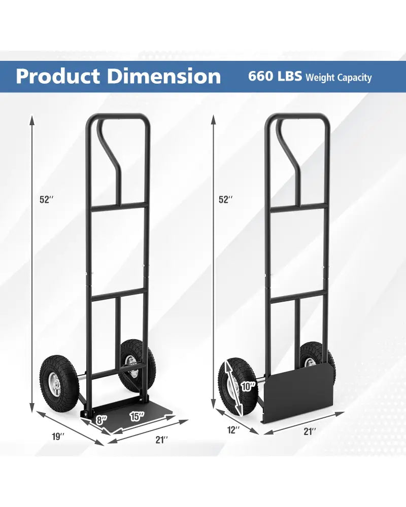 P-Handle Hand Truck with Foldable Load Plate for Warehouse Garage-Black - Black - Garages