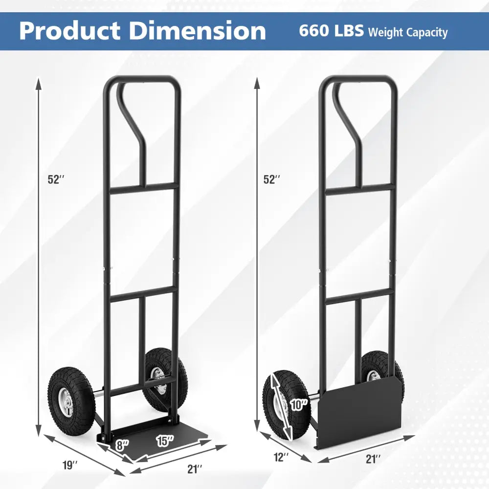 P-Handle Hand Truck with Foldable Load Plate for Warehouse Garage-Black - Black - Garages