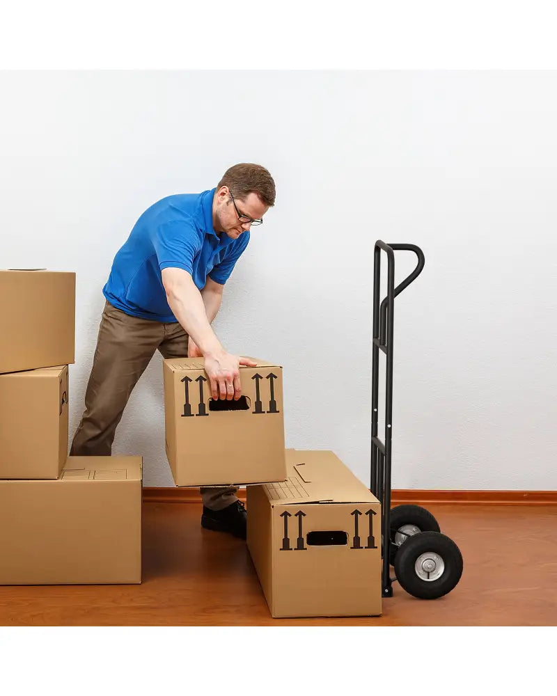 P-Handle Hand Truck with Foldable Load Plate for Warehouse Garage-Black - Black - Garages