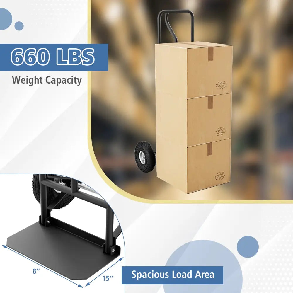 P-Handle Hand Truck with Foldable Load Plate for Warehouse Garage-Black - Black - Garages