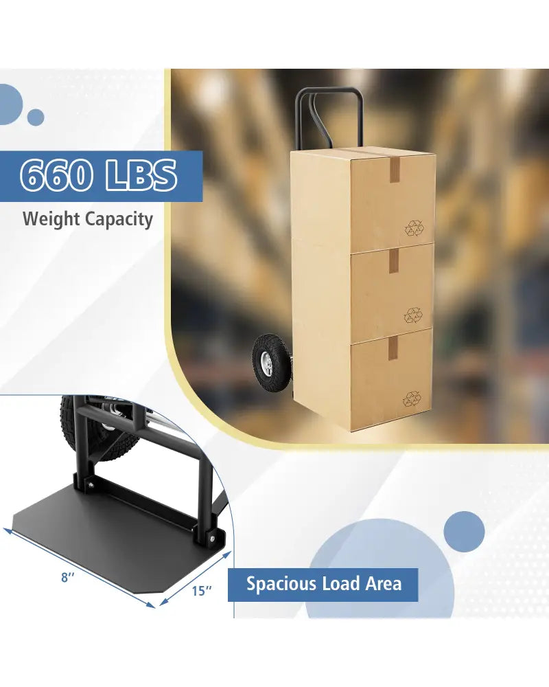 P-Handle Hand Truck with Foldable Load Plate for Warehouse Garage-Black - Black - Garages