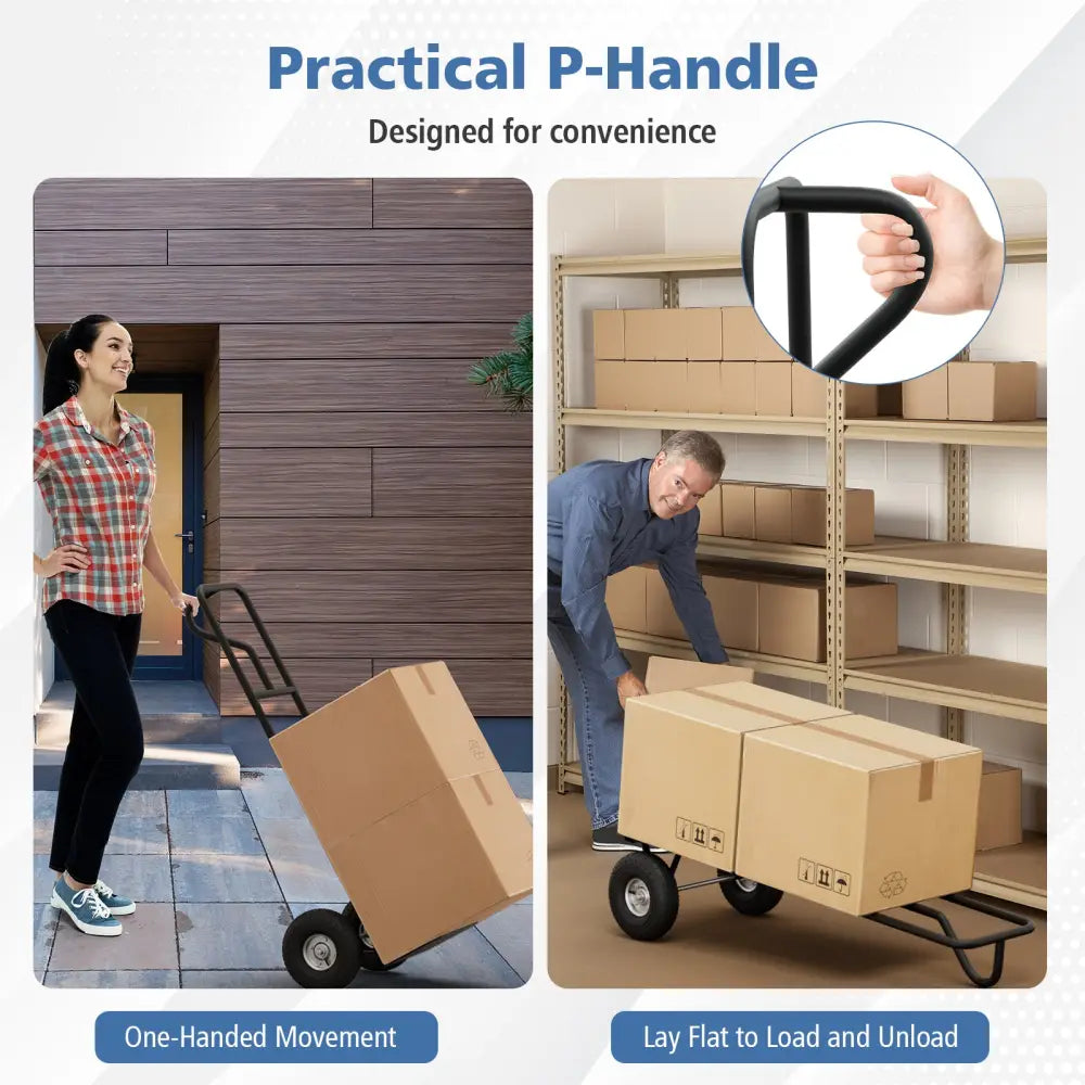 P-Handle Hand Truck with Foldable Load Plate for Warehouse Garage-Black - Black - Garages