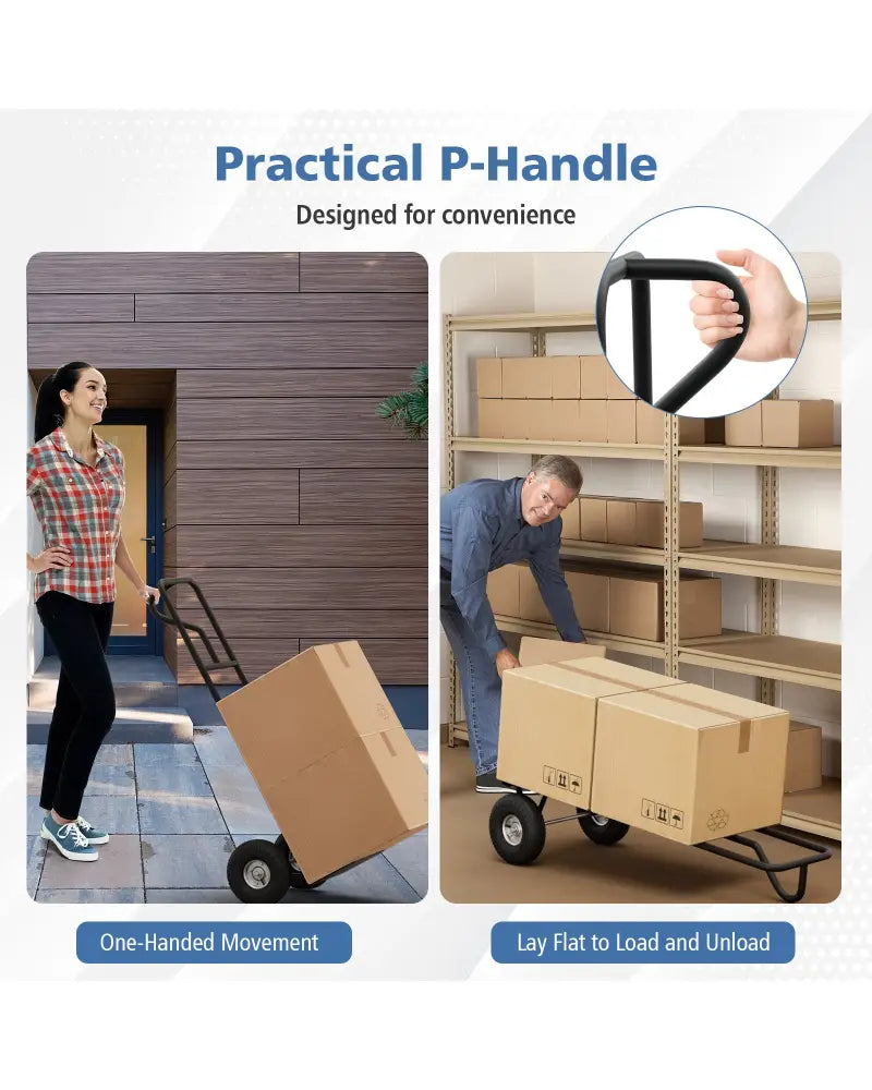 P-Handle Hand Truck with Foldable Load Plate for Warehouse Garage-Black - Black - Garages