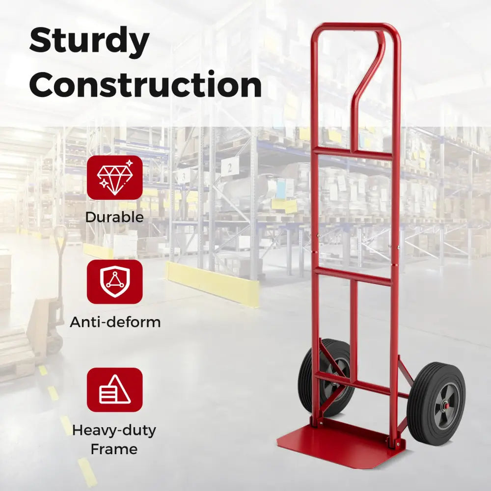 P-Handle Hand Truck with Foldable Load Plate for Warehouse Garage-Red - Dark Gray - Garages