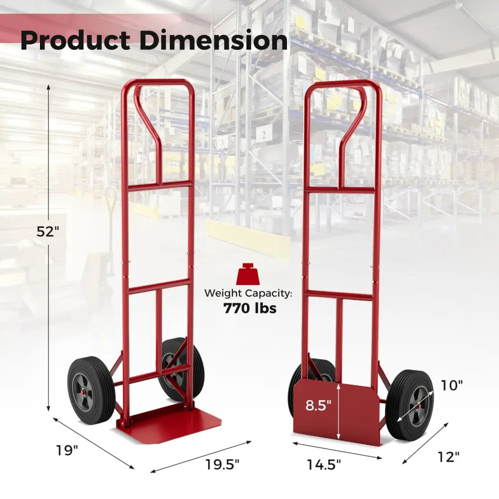 P-Handle Hand Truck with Foldable Load Plate for Warehouse Garage-Red - Dark Gray - Garages
