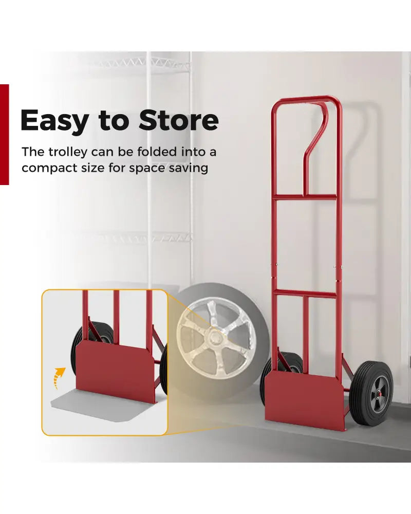 P-Handle Hand Truck with Foldable Load Plate for Warehouse Garage-Red - Dark Gray - Garages
