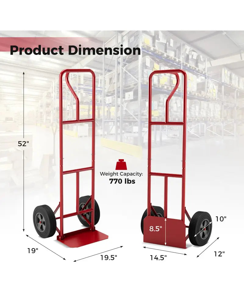 P-Handle Hand Truck with Foldable Load Plate for Warehouse Garage-Red - Dark Gray - Garages
