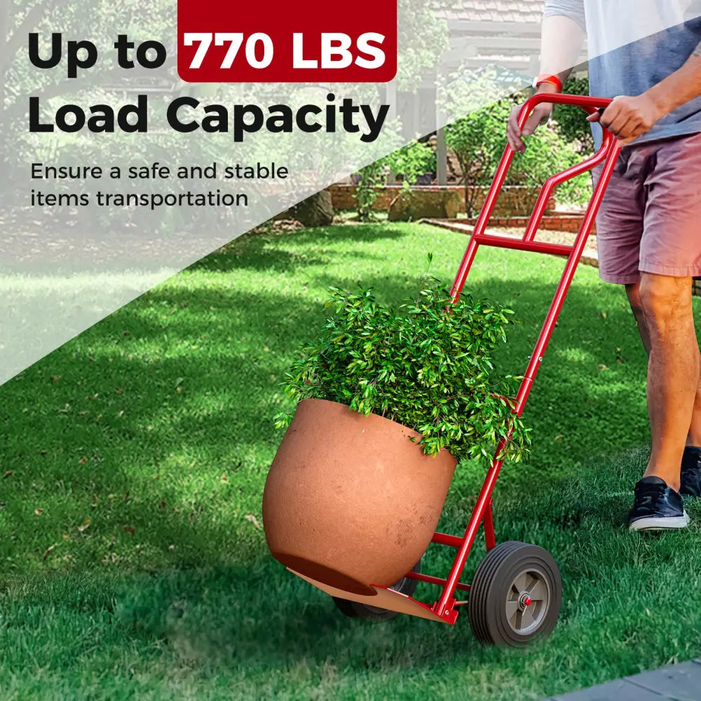 P-Handle Hand Truck with Foldable Load Plate for Warehouse Garage-Red - Dark Gray - Garages