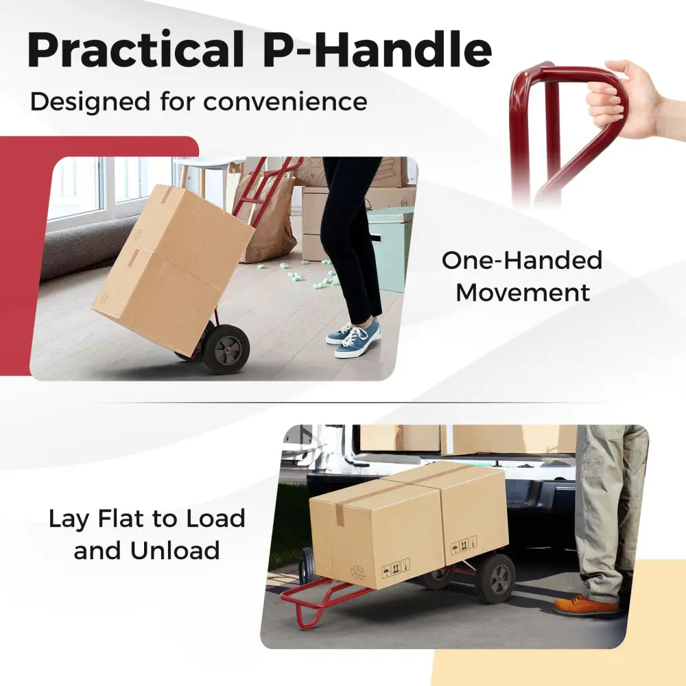 P-Handle Hand Truck with Foldable Load Plate for Warehouse Garage-Red - Dark Gray - Garages