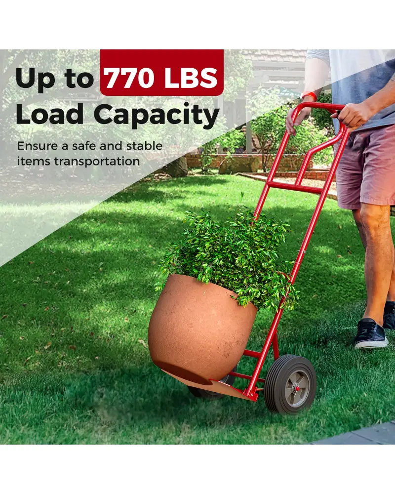 P-Handle Hand Truck with Foldable Load Plate for Warehouse Garage-Red - Dark Gray - Garages