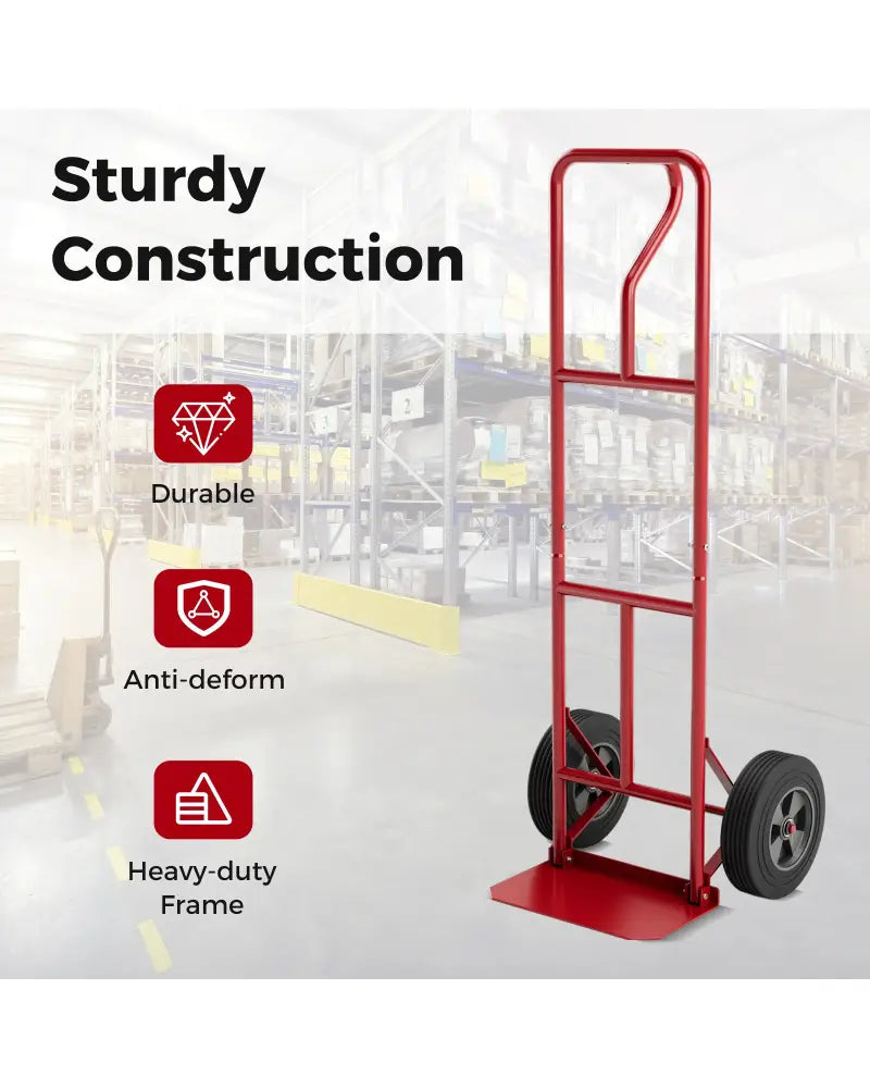 P-Handle Hand Truck with Foldable Load Plate for Warehouse Garage-Red - Dark Gray - Garages