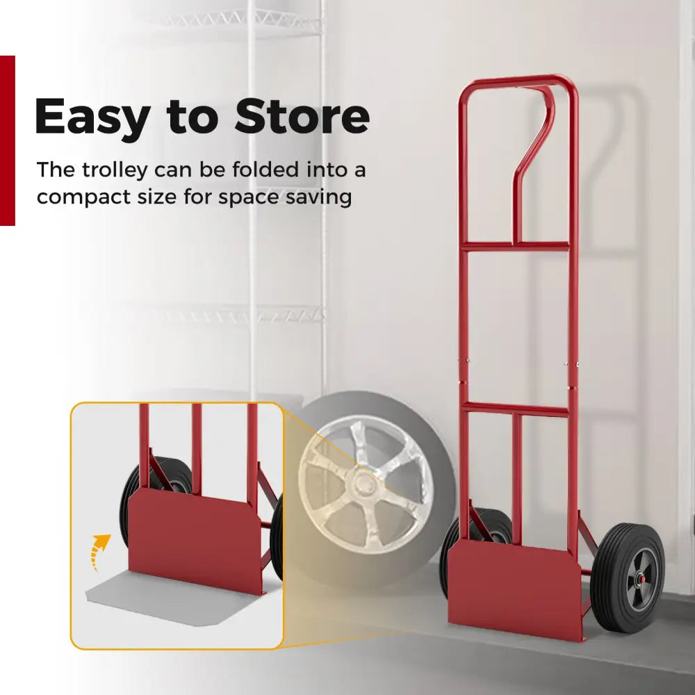 P-Handle Hand Truck with Foldable Load Plate for Warehouse Garage-Red - Dark Gray - Garages