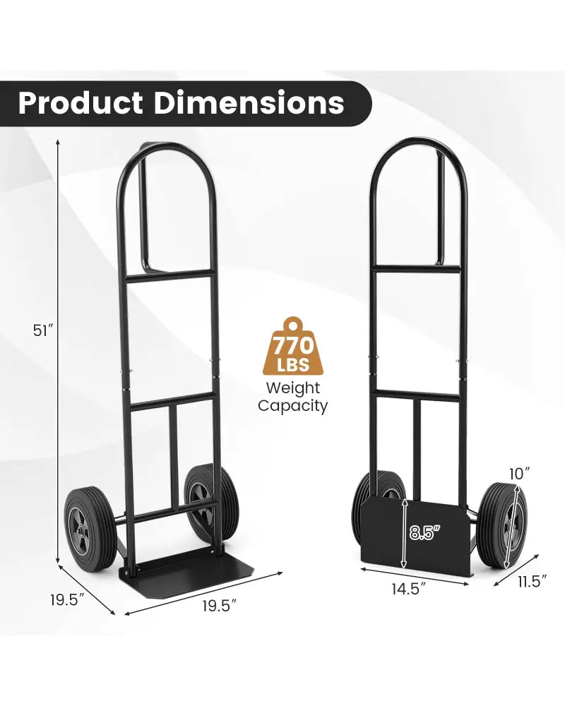 P-Handle Sack Truck with 10 Inch Wheels and Foldable Load Area-Black - Black - Garages