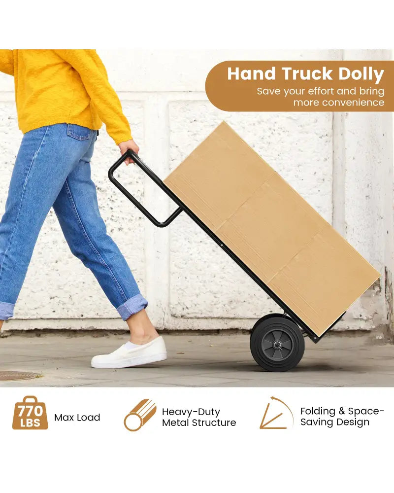 P-Handle Sack Truck with 10 Inch Wheels and Foldable Load Area-Black - Black - Garages
