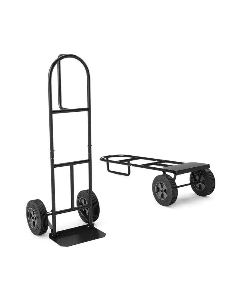 P-Handle Sack Truck with 10 Inch Wheels and Foldable Load Area-Black - Black - Garages