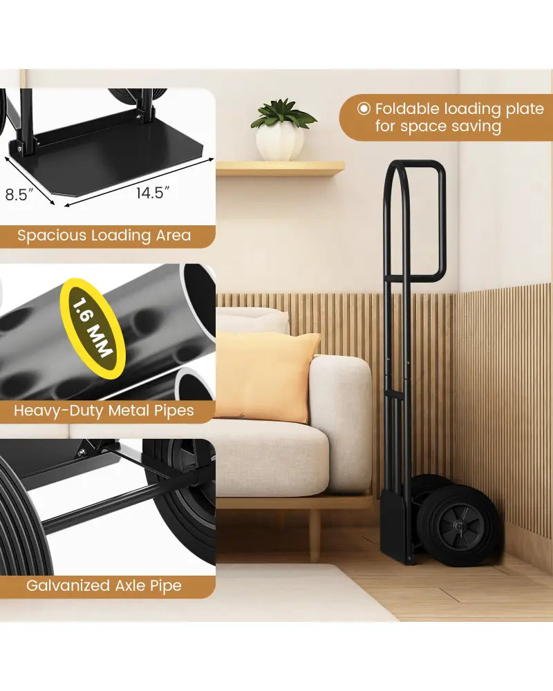 P-Handle Sack Truck with 10 Inch Wheels and Foldable Load Area-Black - Black - Garages