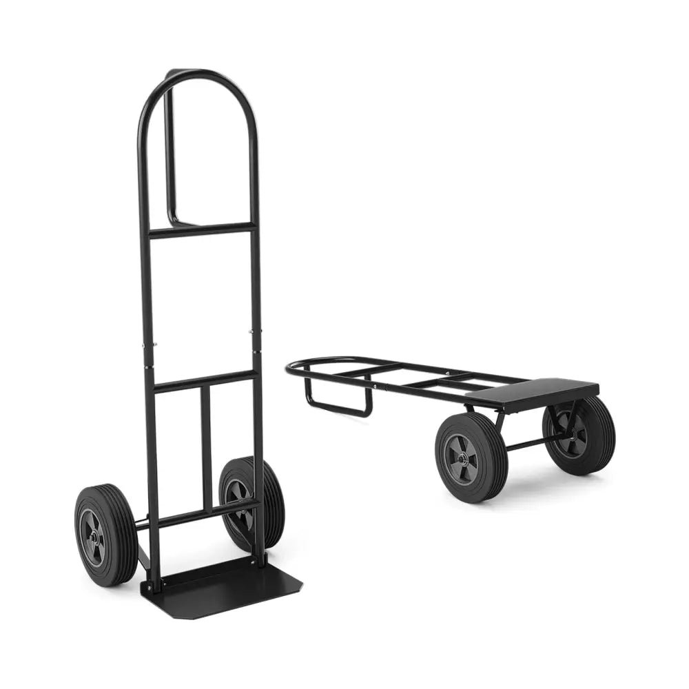 P-Handle Sack Truck with 10 Inch Wheels and Foldable Load Area-Black - Black - Garages