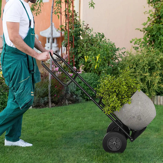 P-Handle Sack Truck with 10 Inch Wheels and Foldable Load Area-Black - Black - Garages