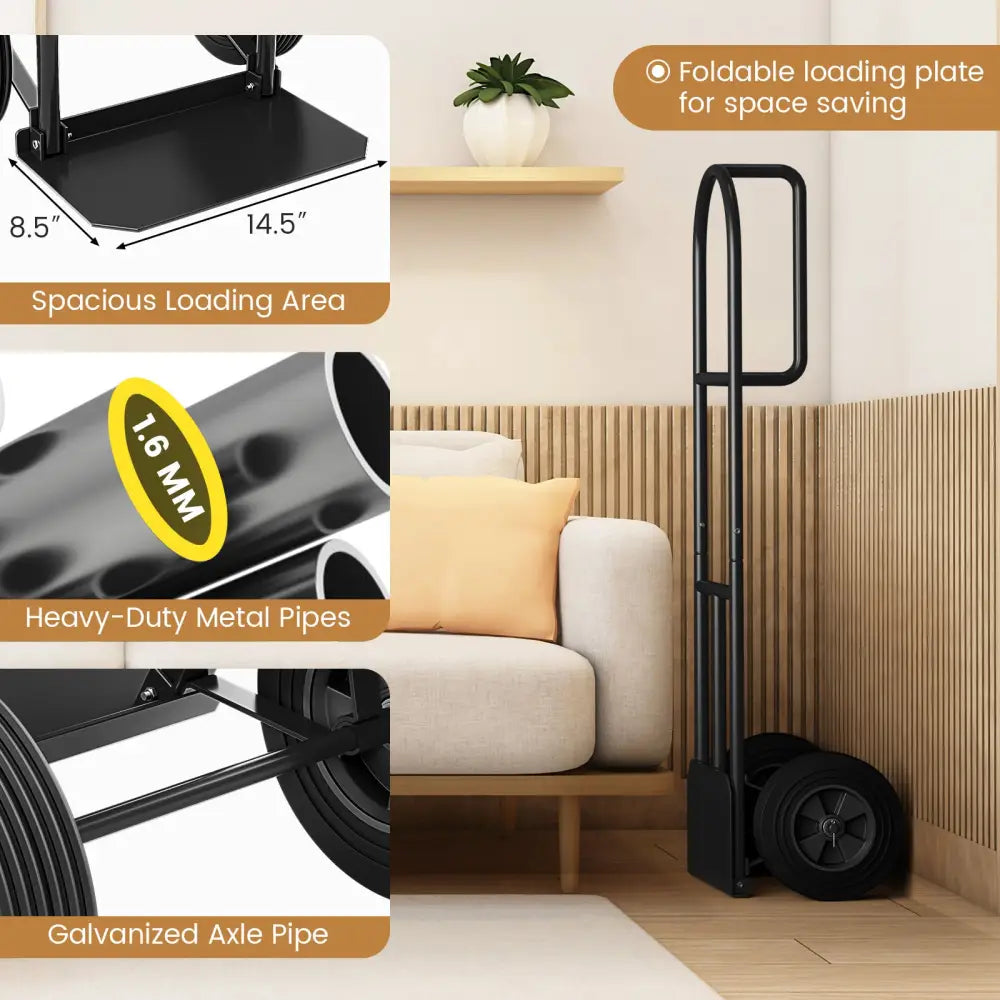 P-Handle Sack Truck with 10 Inch Wheels and Foldable Load Area-Black - Black - Garages