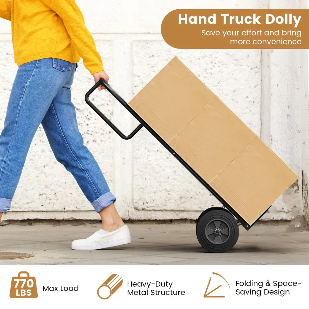 P-Handle Sack Truck with 10 Inch Wheels and Foldable Load Area-Black - Black - Garages