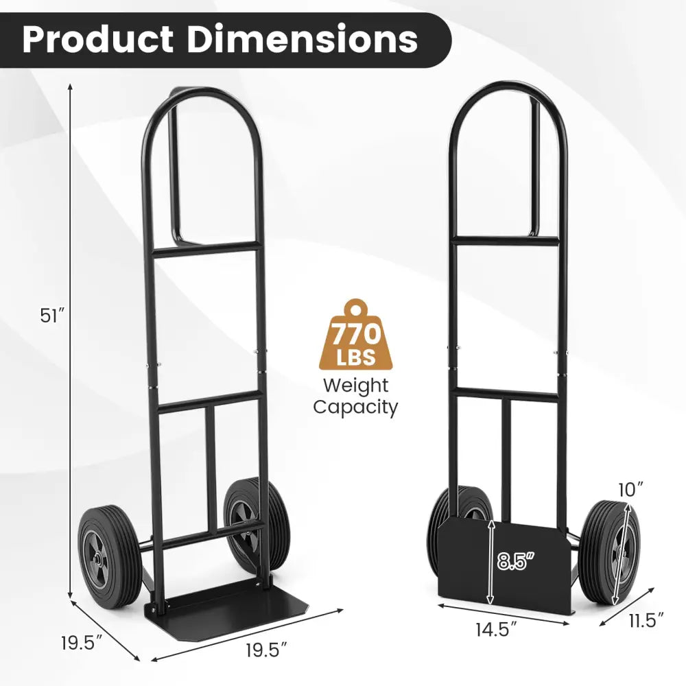 P-Handle Sack Truck with 10 Inch Wheels and Foldable Load Area-Black - Black - Garages