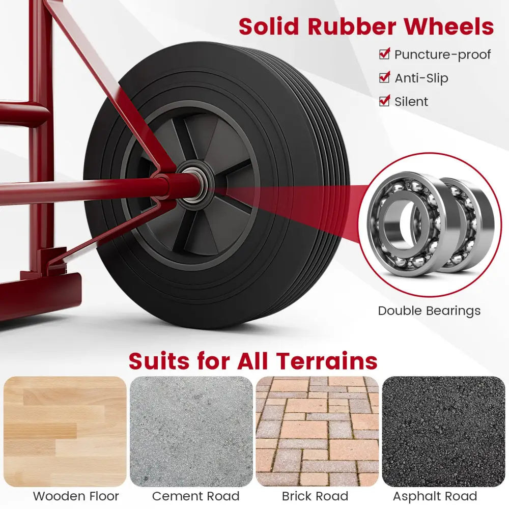 P-Handle Sack Truck with 10 Inch Wheels and Foldable Load Area-Red - Red - Garages