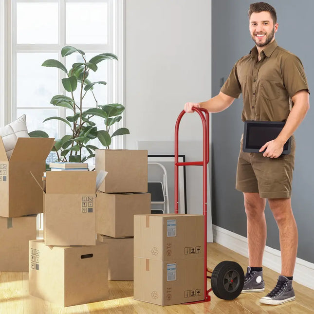 P-Handle Sack Truck with 10 Inch Wheels and Foldable Load Area-Red - Red - Garages
