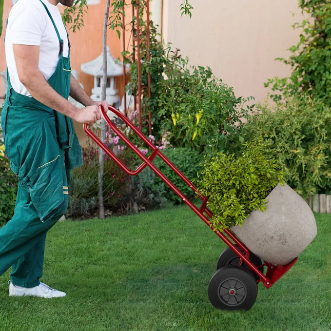 P-Handle Sack Truck with 10 Inch Wheels and Foldable Load Area-Red - Red - Garages