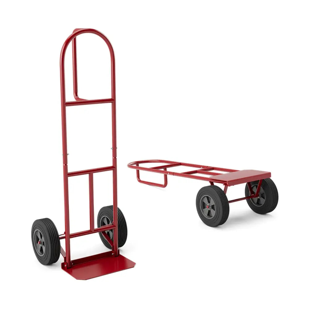 P-Handle Sack Truck with 10 Inch Wheels and Foldable Load Area-Red - Red - Garages